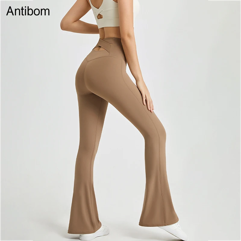 Antibom Nude Stretch Sports Yoga Flared Pants Tight-fitting Thin High Waist Peach Hip Lift Fitness Trousers Casual Pants