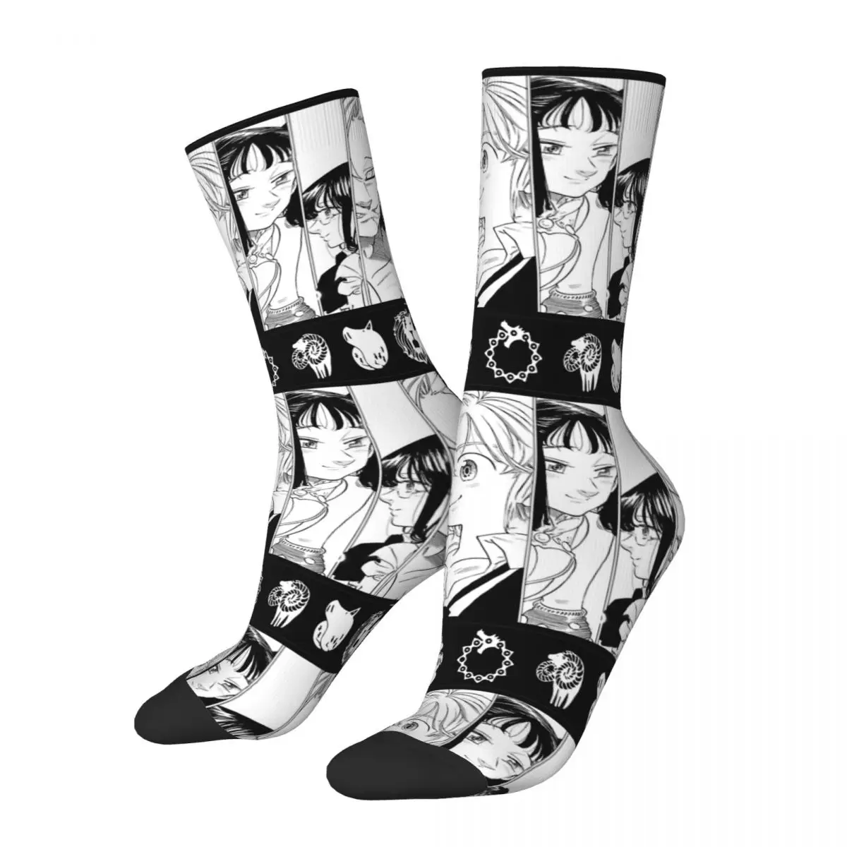 

Happy Funny Men's compression Socks Characters Vintage Harajuku Seven Deadly Sins Anime Street Style Novelty Seamless Crew Sock