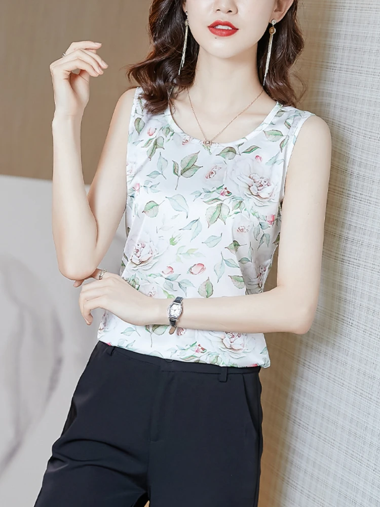 

Женская блузка Camisole 2022, модная летняя пикантная блузка с круглым вырезом, женские топы без рукавов, рубашка, Цветочный жилет, элегантная оде...