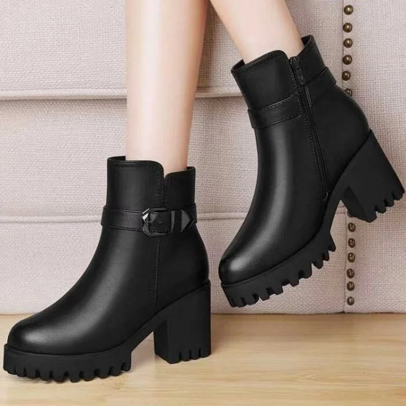 

Winter Plus Cotton Women's Boots Women's Elastic Belt Retro Fashion Ankle Boots Detachable High-heeled Cotton Boots To Keep Warm