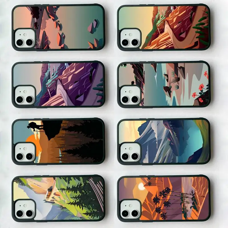 

Art Hand Painted Mountain Scenery Phone Case Silicone PC+TPU Case for iPhone 11 12 13 Pro Max 8 7 6 Plus X SE XR Hard Fundas