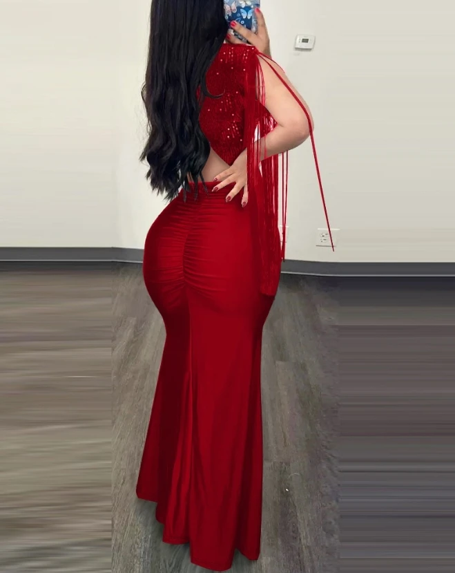 Женское облегающее вечернее платье макси с короткими рукавами и глубоким