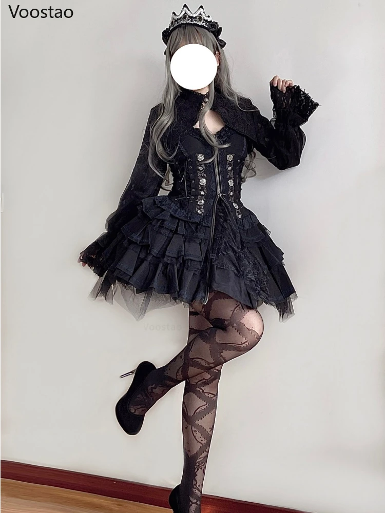 Gothic Lolita Y2k Dress Women Vintage Victorian Harajuku Lace Bandage Rose Embroidery Party Dresses Girls Sleeveless Vestidos images - 6