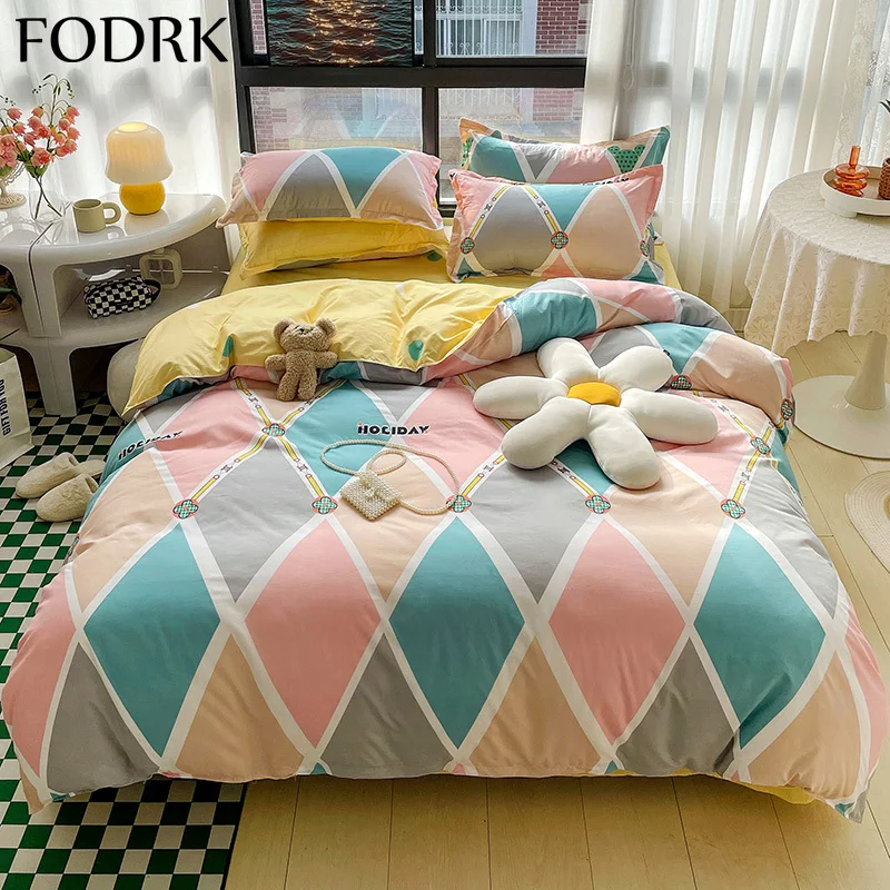 

4pcs Bed Linen 2 Bedrooms Bedding Set Bedspread Sheet Couple Double Duvet Comforter 2 People Cotton 2 Seater Queen King Size Set