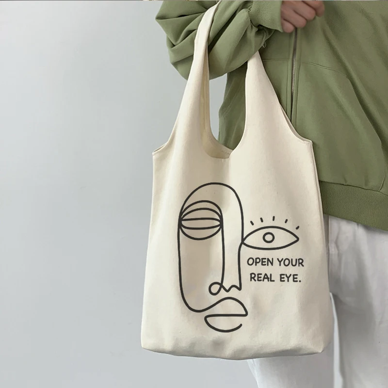 

Aesthetic art canvas bag casual shoulder bag female korea chic kpop tote letter teenage school bag fashion Harajuku y2k handbag
