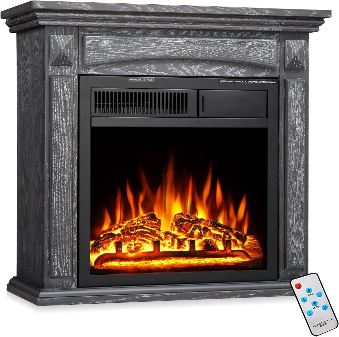 AGLUCKY Electric Fireplace Mantel Freestanding Wooden Surround Firebox Adjustable Led Flame Remote Control 750W-1500W Gray