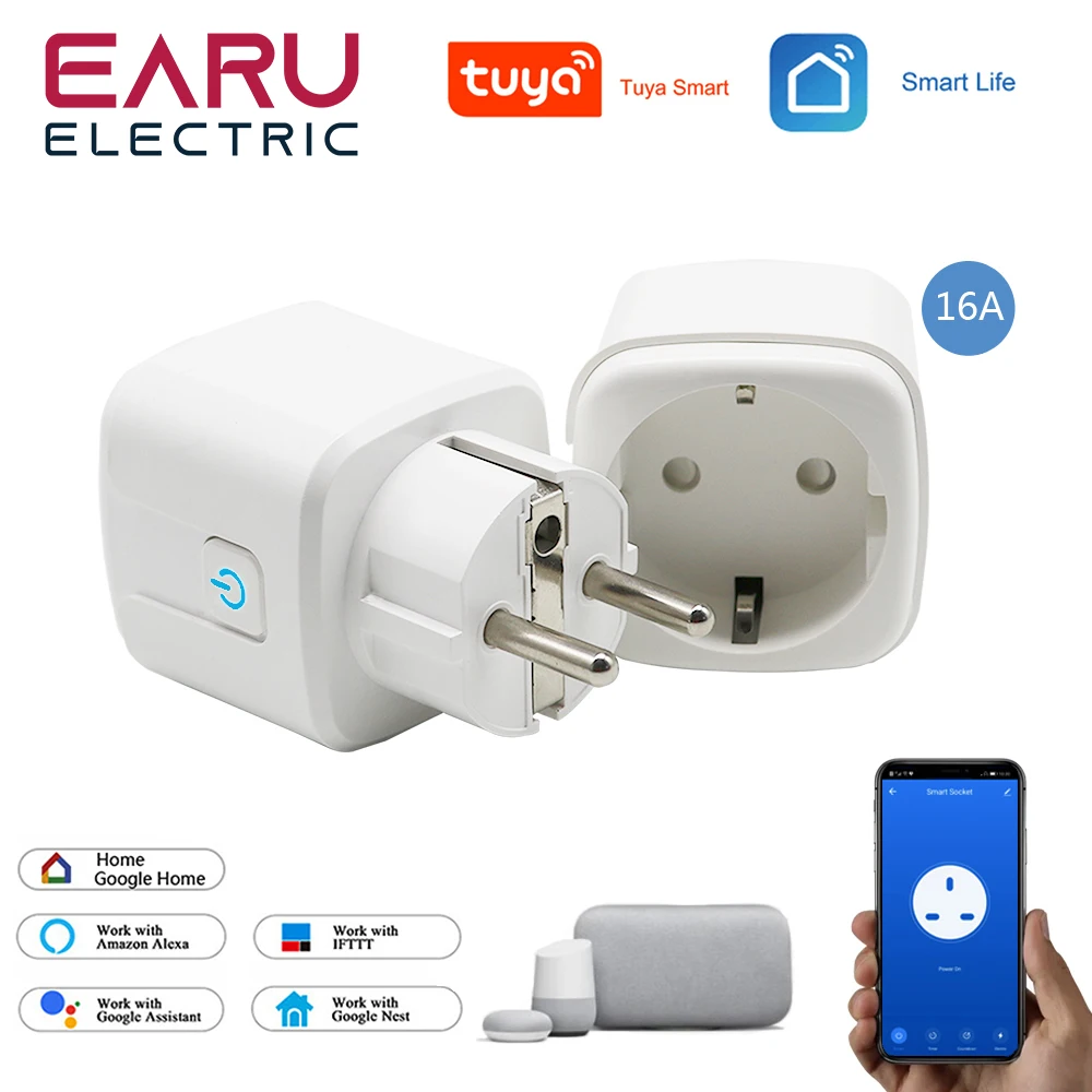 

16A EU Smart Plug WiFi Socket Power Monitor Timing Function Tuya Smart Life APP Control Works With Alexa Google Assistant