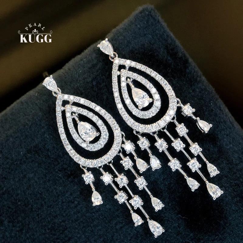 KUGG серьги из 100% белого золота 18 карат роскошные серьги-капли настоящего