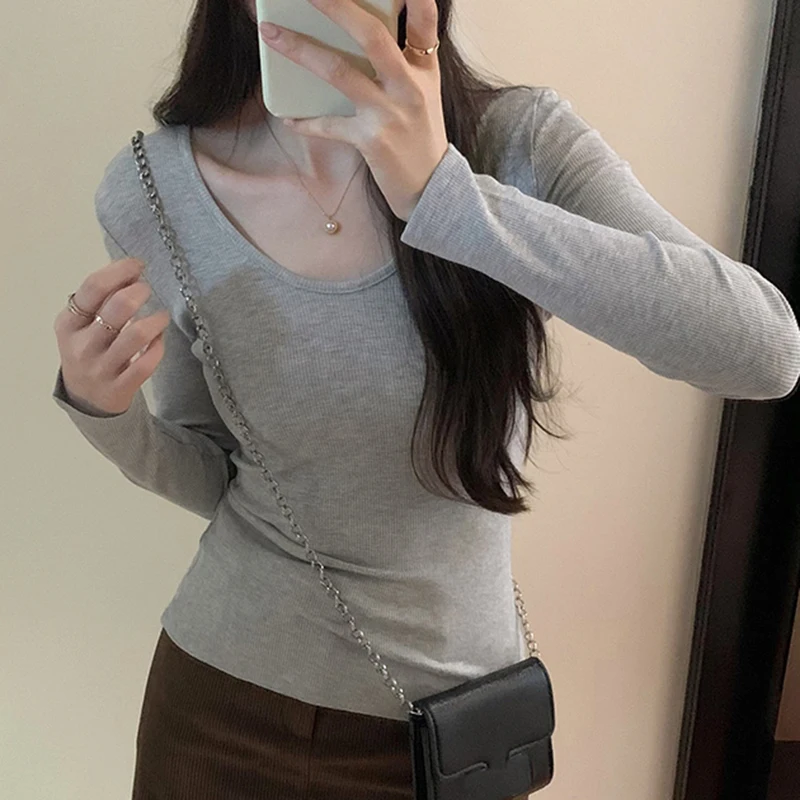 Женская повседневная футболка с длинным рукавом весенне-осенняя одежда