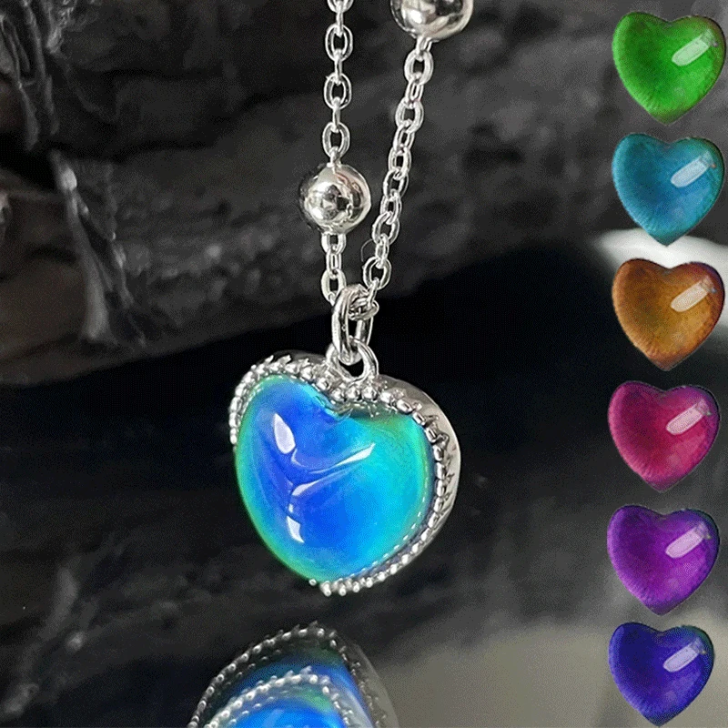 

Mood Necklaces Peach Heart Love Pendant Necklace Temperature Control Color Change Necklace Stainless Steel Chain Jewelry Women