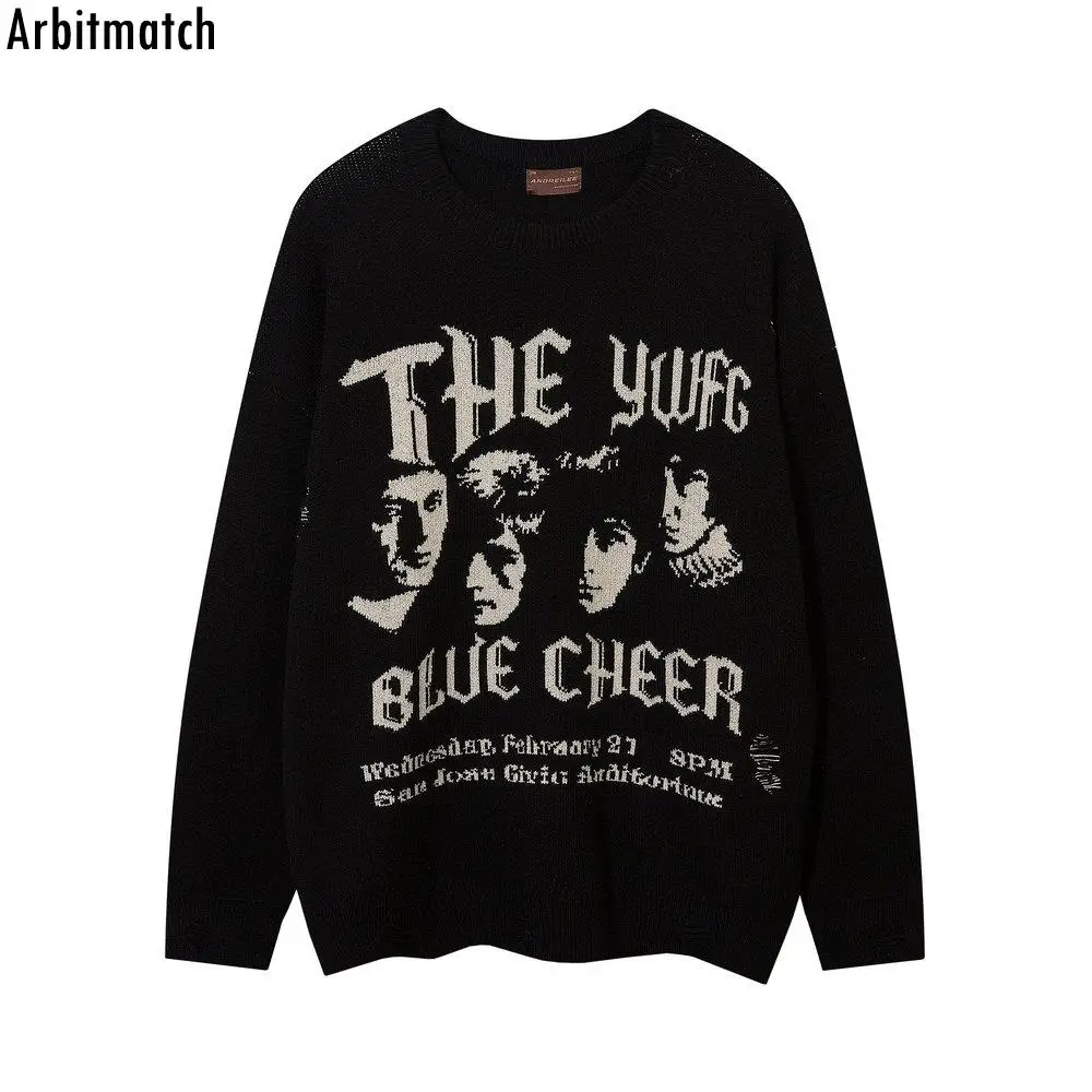 

Men Streetwear Knitted Sweater Vintage Rock Band Sweaters Print Sweater Harajuku HIP HOP Sweater Pullovers for Men Women 6A020