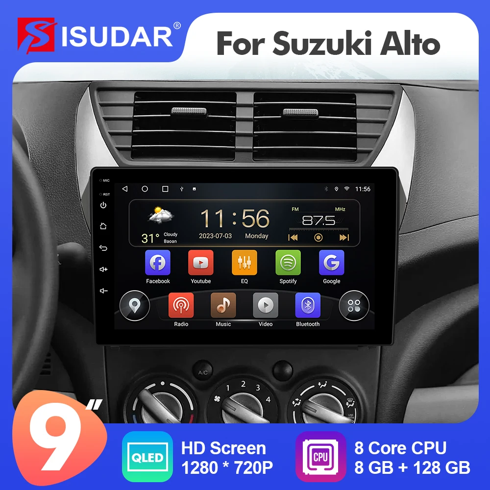 

9 дюймов Isudar Android 12 автомобильное радио для Suzuki Alto 2009-2016 Carplay автомобильное стерео No 2din