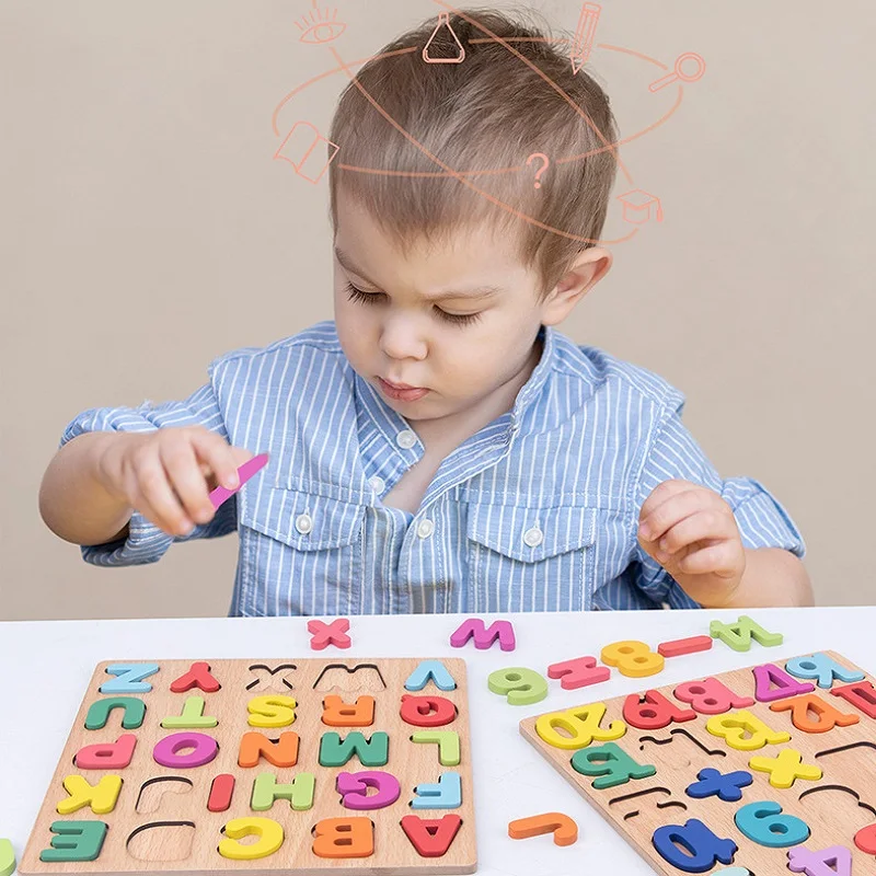 

Детские Игрушки для раннего развития, высокое качество, Деревянный Английский алфавит, цифры, 3D головоломка, когнитивные детские игры