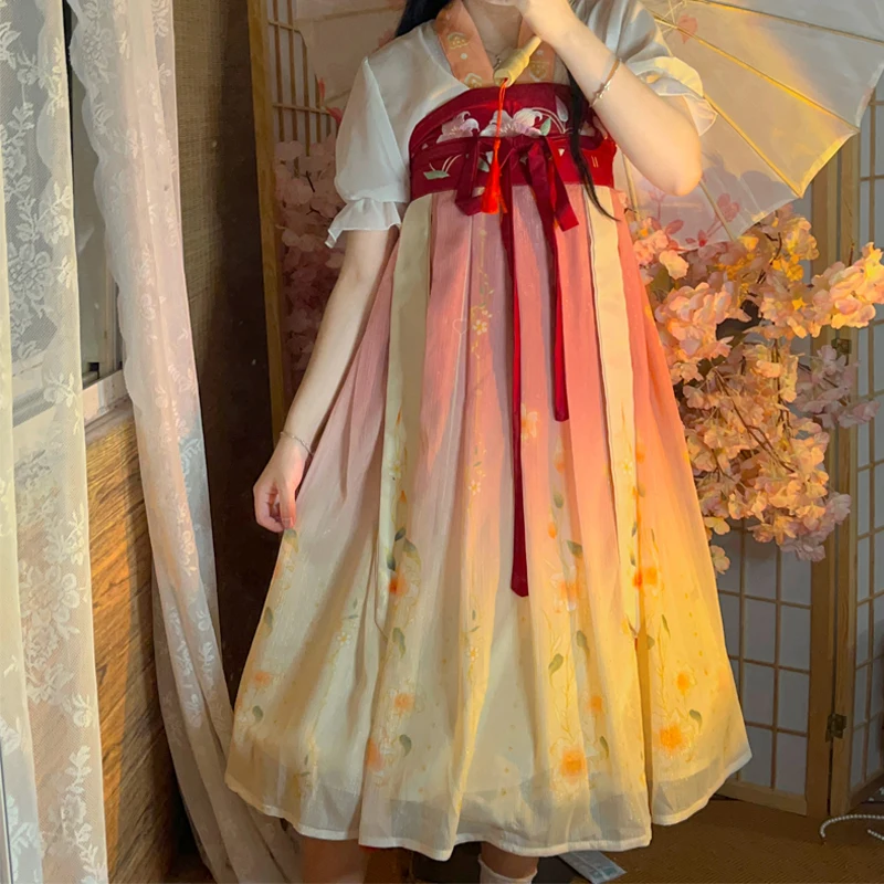 

Летние платья XinHuaEase Hanfu с коротким рукавом для милых девушек в традиционном китайском стиле платья с вышивкой для косплея старинных женщин