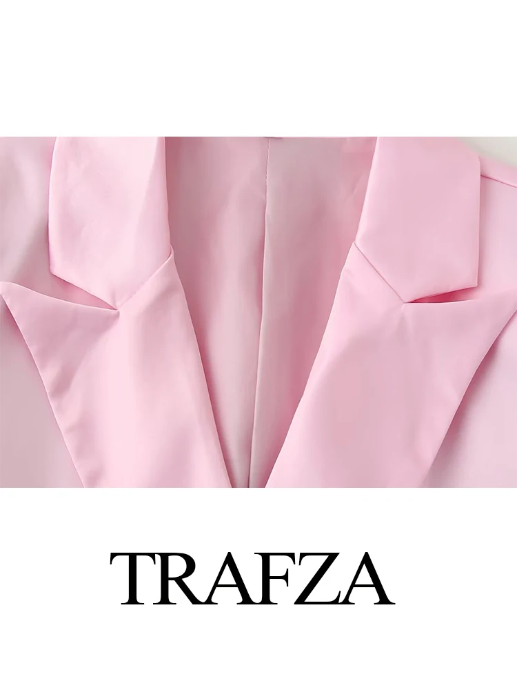 Женский Атласный Костюм с юбкой TRAFZA розовый двубортный пиджак и элегантная
