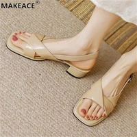 summer womens open toe sandals fashion leather square root mother shoes outdoor all match casual 42 plus size dress women shoes