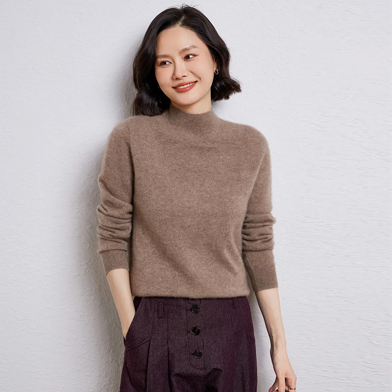 Женский свитер из 100% чистой шерсти полуводолазка вязаный пуловер повседневные