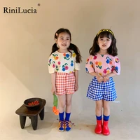 rinilucia 2022 summer baby girls print t shirts backless korean style tops toddlers kids soft sweet tees
