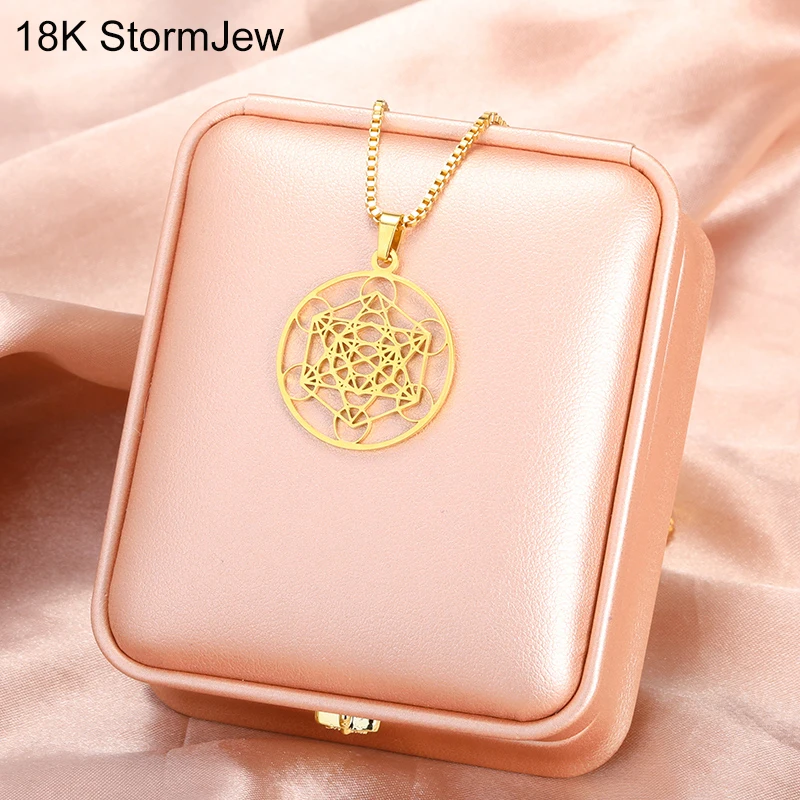 

New Angel Seal Archangel Metatron Necklace Box Chain Necklace And Pendant Men Women Hollow Out Geometric Round Jewelry Gifts