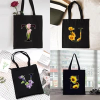 shopping bag women canvas shopper shoulder bag eco handbag 2022 organizer tote bag commute grocery bag flower color letter print