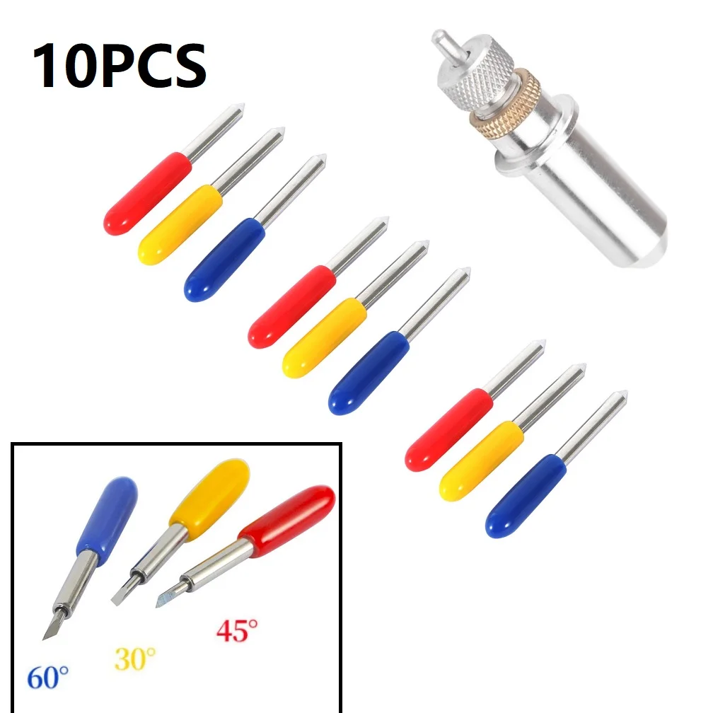 

10pcs 30° 45° 60° Blades With Tungsten Steel Blade Holder For Roland Vinyl Cutter Carving Cutting Plotter Hand Tools