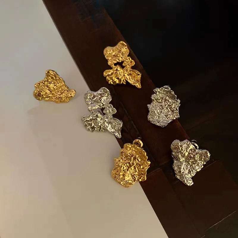 

Personality Irregular Silver Color Wrinkled Metal Earrings For Woman 2023 Golden Punk Earrings Holiday Gifts Fashion Jewelry Y2k