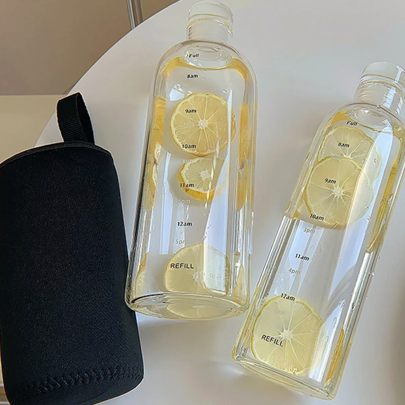 Модная стеклянная бутылка для воды объемом 500 мл и маркер времени Герметичная