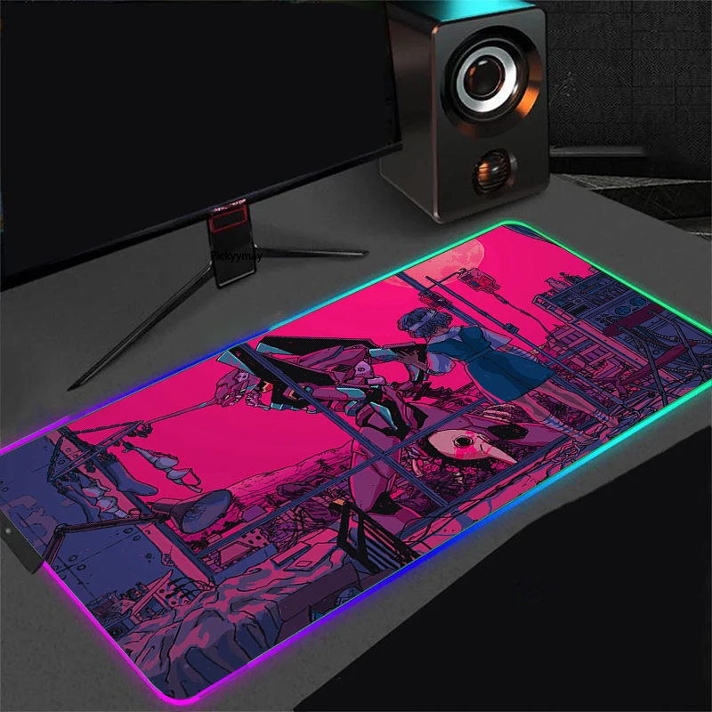

RGB Anime Gaming Mouse Pad Computer Laptop Keyboard Pad Carpet Large Gaming Mouse Pads MousePad LED with Backlight Evangelion