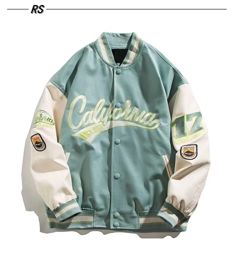 

American Fashion PU Leather Baseball Suit Men's Top Spring Autumn New Couple Pilot Jacket Loose Casual Coat