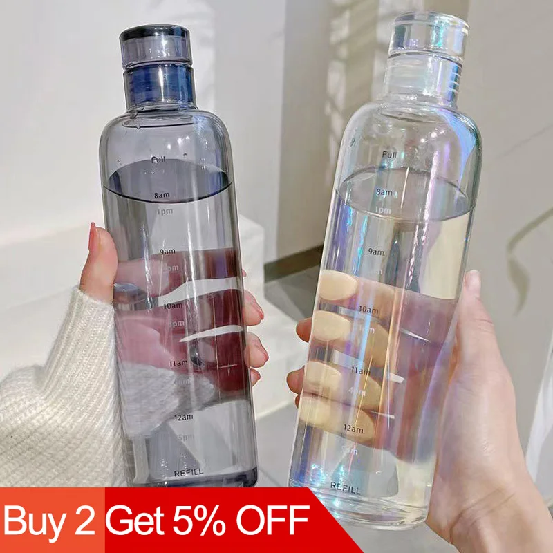 

Прозрачная пластиковая бутылка для воды со шкалой времени, большая емкость, Герметичная Бутылка для напитков, устойчивая к падениям чашка д...