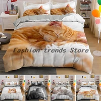 lovely pet cat bedding set animal printed covers single double king queen size duvet cover sets linen clothes