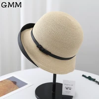 elegant female straw fedora hats leather brim summer women visor beach sun hat anti uv wide brim floppy panama cap for women