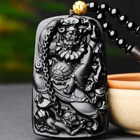 natural chinese black hand carved obsidian zhongkui jade pendant fashion jewelry men and women necklace sweater chainaccessories