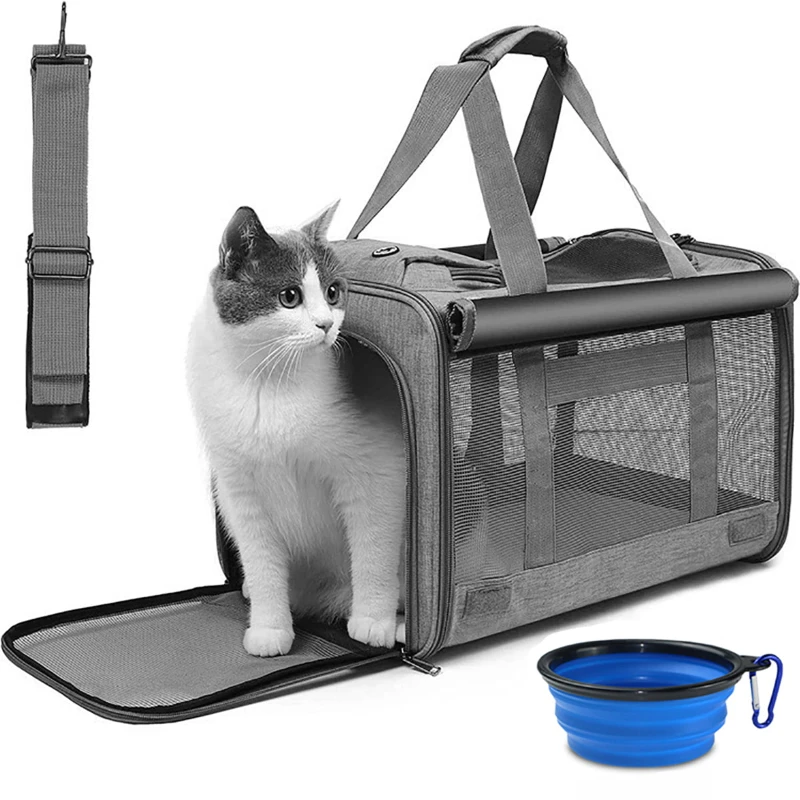 

Portable Cat Carrier, Pet Travel Carrier Bag Collapsible for Small Medium Dogs Cats up to 20LB with a Bowl, TSA Airline Approved