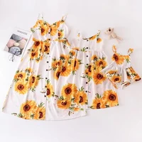 sunflower mother daughter matching dresses family set tank mom baby mommy and me clothes fashion woman girl cotton dress outfits