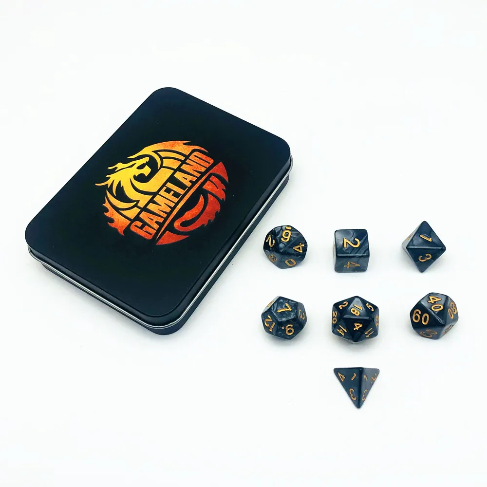 Набор игральных костей Polyhedral DND Dice Set D4 D6 D8 D10 D% D12 D20 для настольных игр RPG в драконьей коробке L712.