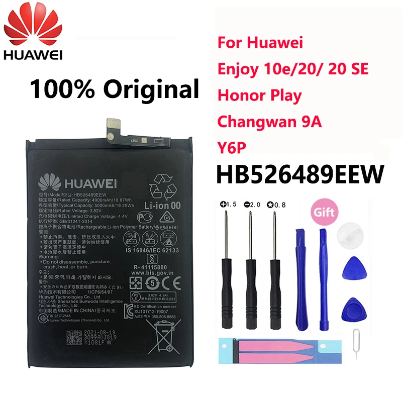 

Оригинальный телефон Hua Wei HB526489EEW 5000 мАч аккумулятор для Huawei Enjoy 10e Honor Play Changwan 9A Y6P MED-L29 LX9 батареи батарея