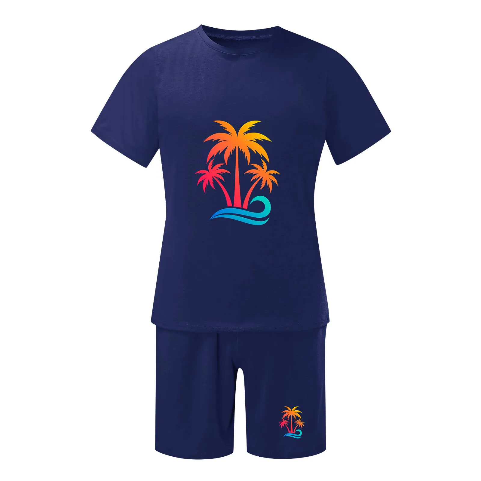 Summer Men 2 Piece Suit Coconut Tree Print Tops Casual Quick Dry Shorts Male Set Streetwear Ropa Hombre Dailywear Conjuntos