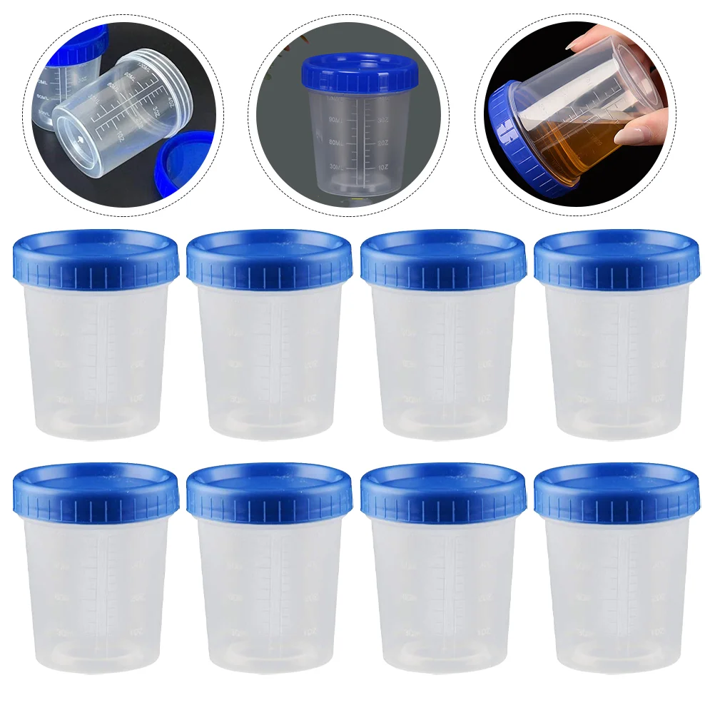 

25 Pcs Blue Lid Measuring Cup Disposable Cups Specimen Bottle Pp 120ml Container