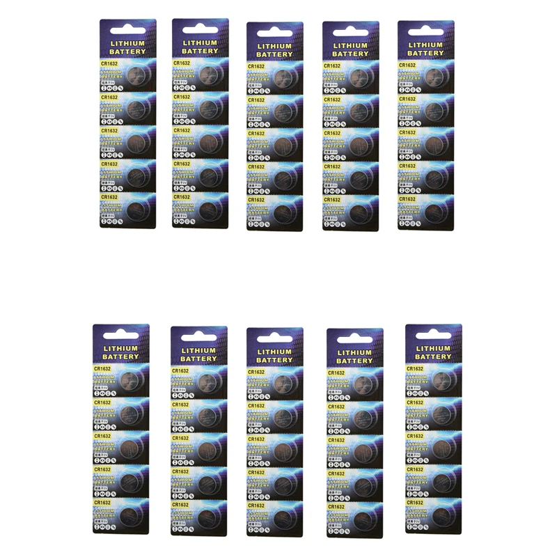 

Lot 10 Cards (50pcs) 3V CR1632 CR 1632 ECR1632 DL1632 KCR1632 LM1632 Lithium Button Coin Cell Battery For Watch Toys Remote