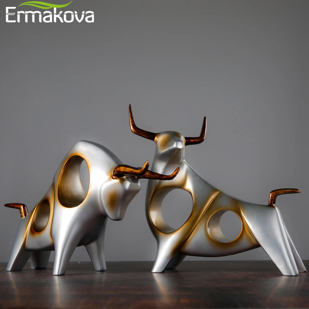 

ERMAKOVA Cattle Statue Ox Home Decor Living Room Bull Sculpture Wine TV Cabinet Ornament Crafts Abstract Animal Figurine