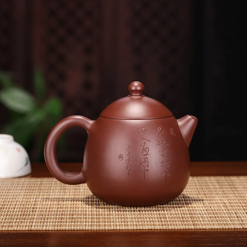 Фото Чайник-яйцо Dahongpao с резным узором в виде дракона и сутр, ручной работы из Исиня, для зеленого чая №2