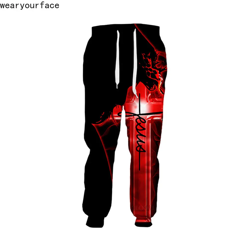 

Black Red Jesus Sweatpants 3D All Over Print Full Length Joggers Pants Hipster Fashion Casual Streetwear Men Unisex Clothing