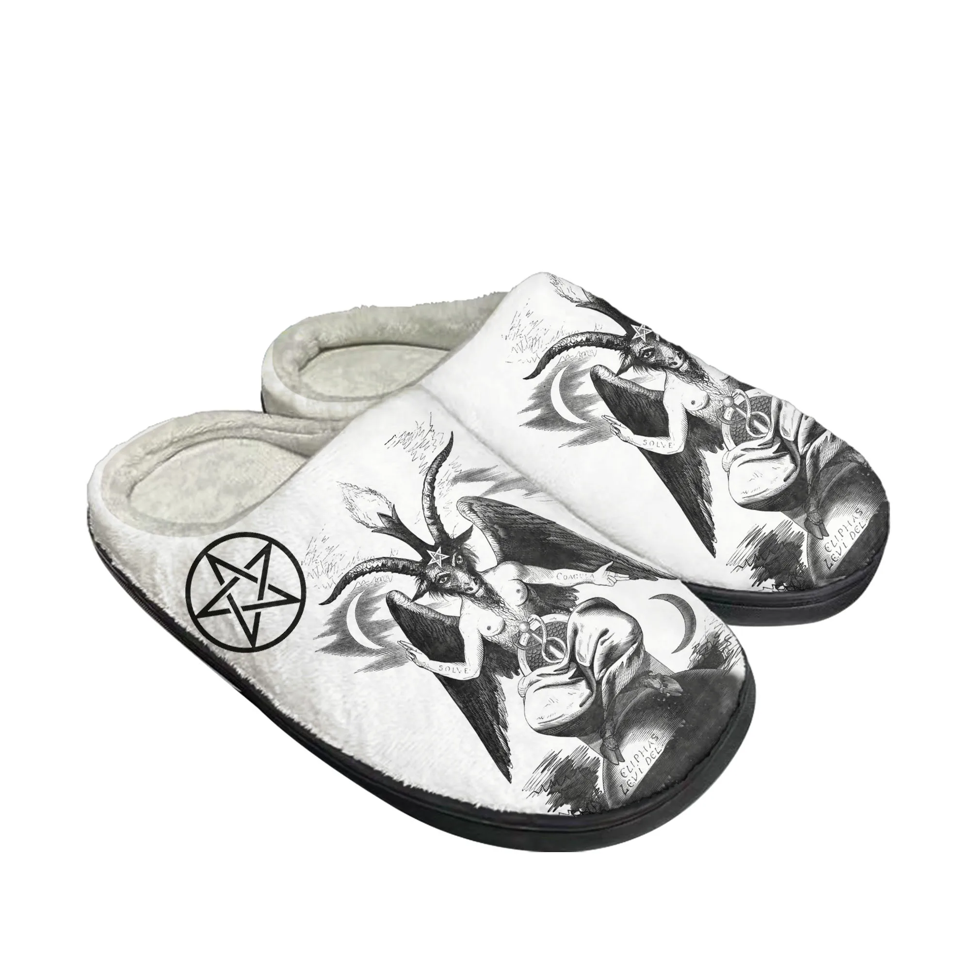 

Pentagram Baphomet Satan Satanic Goth Gothic Goat Home Cotton Slippers Mens Womens Plush Bedroom Keep Warm Shoes Customized Shoe