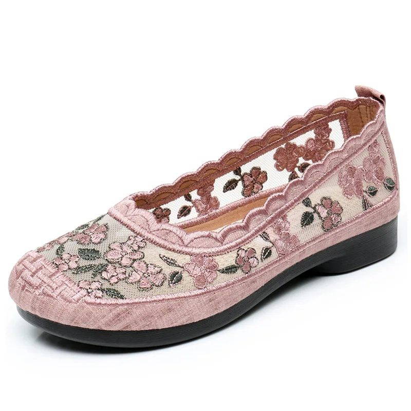 

Summer Women's Mesh Shoes Fashion Casual Flat Old Beijing Cloth Shoes Women's Ethnic Style Mesh Embroidered Shoes 2022