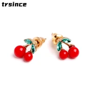 earrings female temperament korean personality simple wild cherry earrings alloy hypoallergenic female sweet ear studs