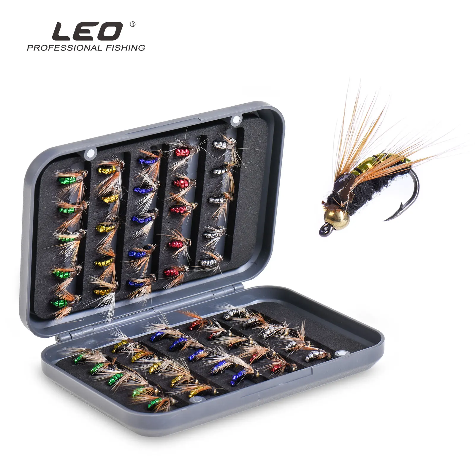 50pcs/Box Bead Head Fast Sinking Nymph Scud Fly Bug Worm Trout Fishing Flies Artificial Insect Fishing Bait Lure