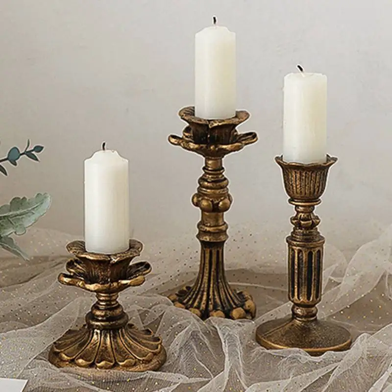 Antique Bronze Retro Ornaments Candlestick Decoration French Nostalgic Floral Design For Home Decor Desktop