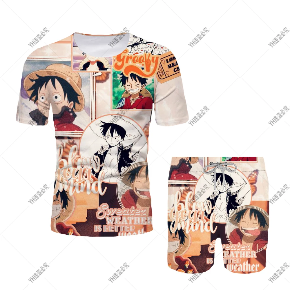 

Men's Suits Heize King 3D Printed Clothing Sets Luffy Comics Summer T-Shirt Sets Children's Real Men's Suits New Boys Clothing