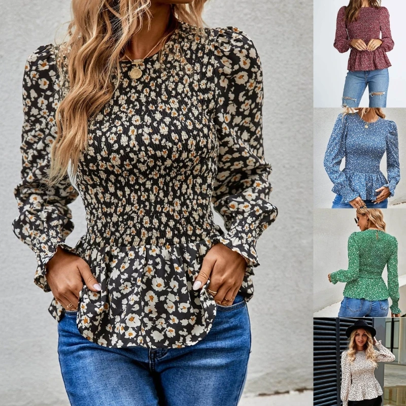 

Женская блузка с цветочным принтом, с длинным рукавом